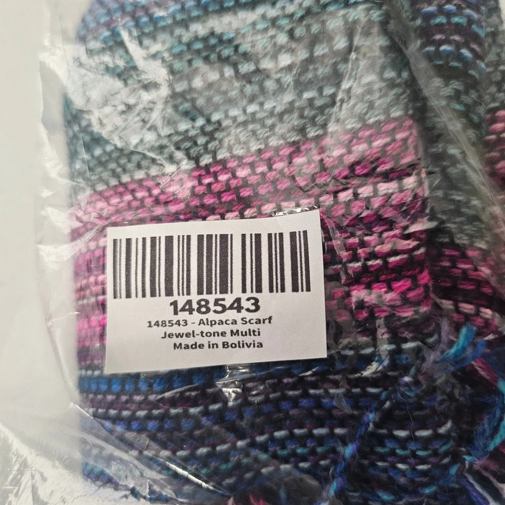 Jalsu Uma Alpaca Scarf OS Jewel Tones Multi Striped Artisan Boho Lightweight